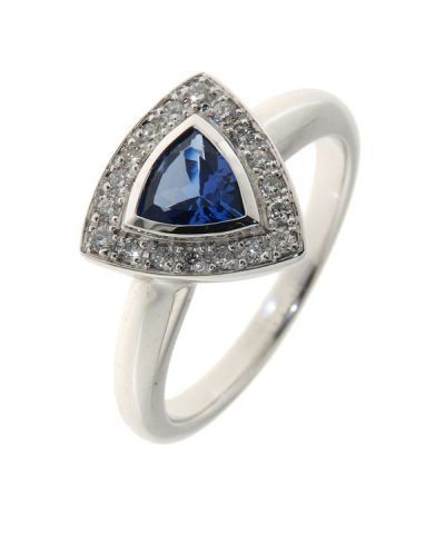 Bague Or Blanc Tanzanite Trillion 6mm et Diamants Ref. 29741