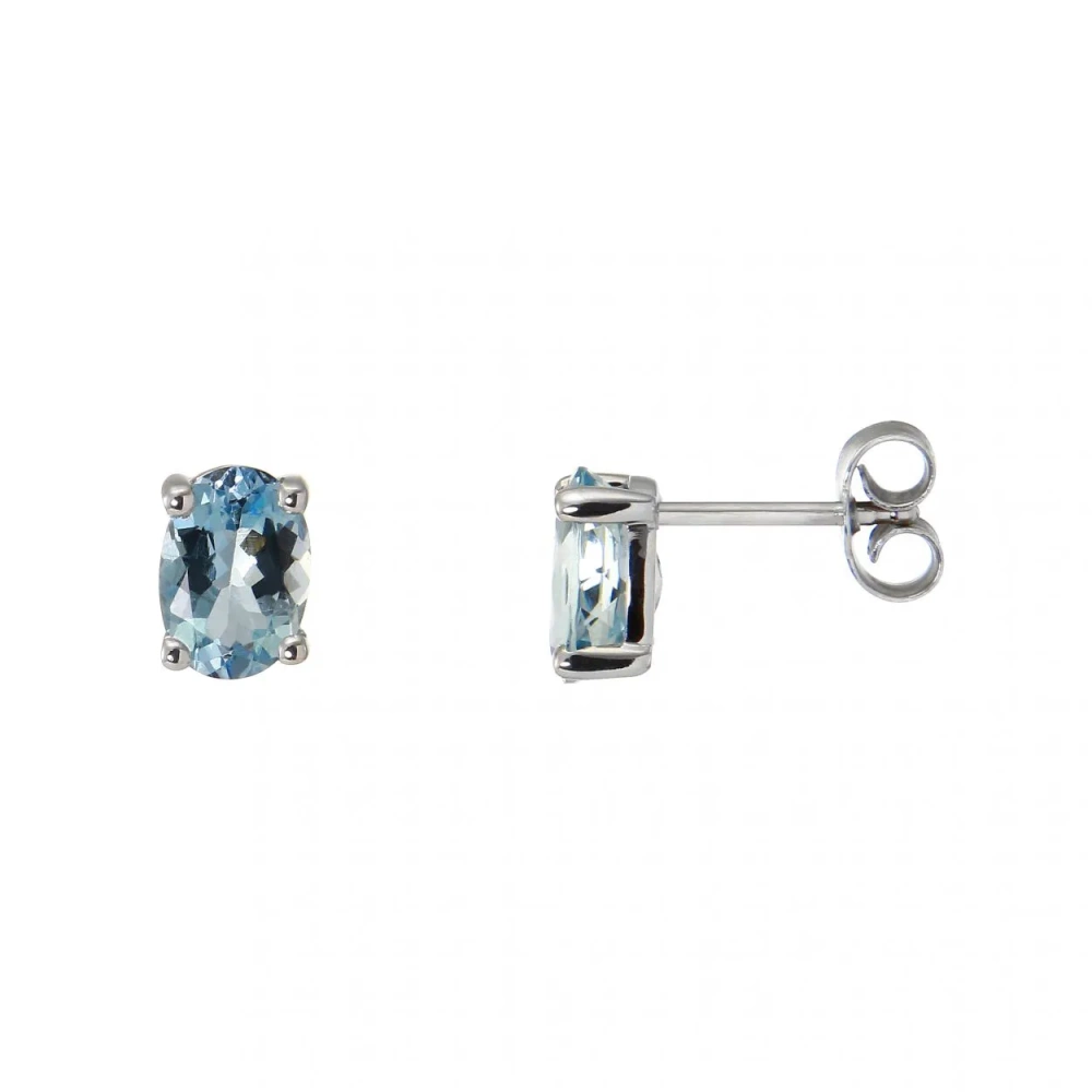 Boucles d'oreilles Or Blanc Aigue Marine Ovale 7x5mm Ref. 31397