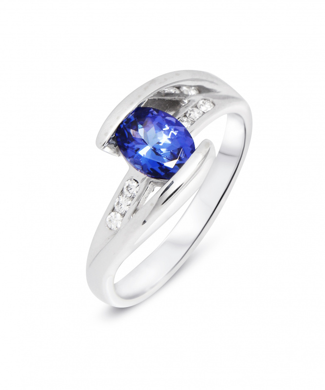Bague Or Blanc Tanzanite Ovale 7x5mm et Diamant Ref. 32207 Bague Or Blanc Tanzanite Ovale 7x5mm et Diamant Ref. 32207