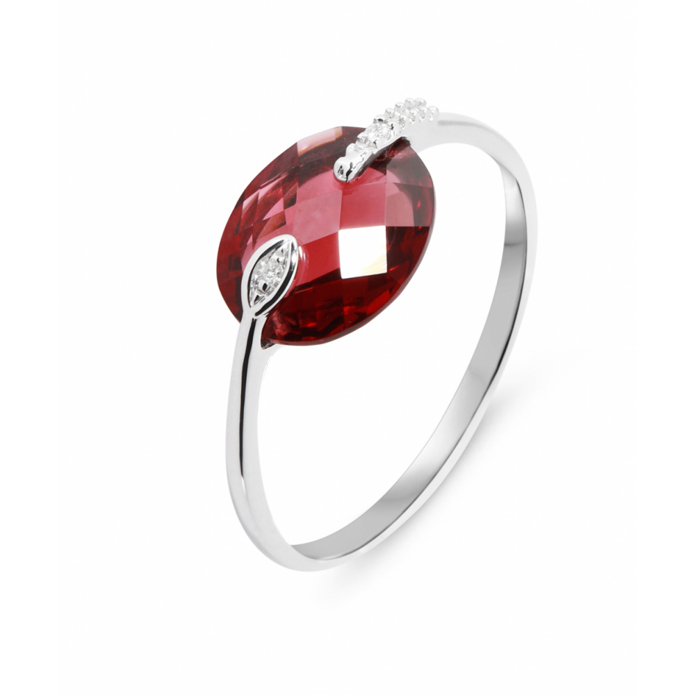 Bague Grenat Dome 8x6mm Or Blanc 750 Ref. 35020 Bague Grenat Dome 8x6mm Or Blanc 750 Ref. 35020