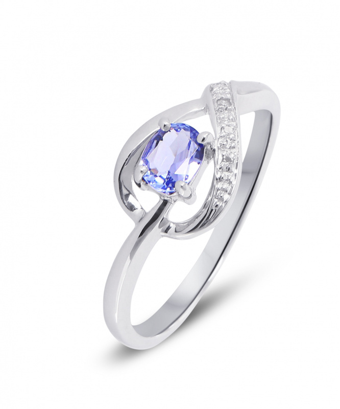 Bague Tanzanite Ovale 5x4mm et Diamant en Or Blanc 375 Ref. 34826 Bague Tanzanite Ovale 5x4mm et Diamant en Or Blanc 375 Ref. 34826