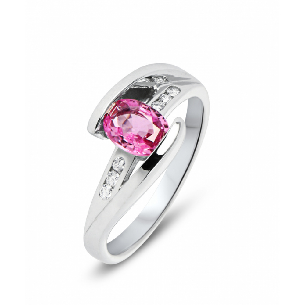 Bague Saphir Rose Ovale et Diamant Or Blanc Ref. 34564