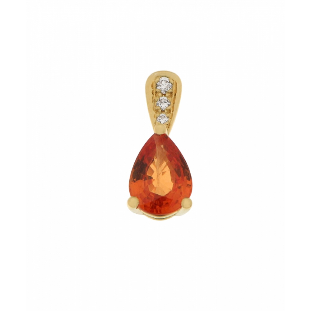 Pendentif Or Jaune Saphir Orange Poire et Diamant Ref. 35396