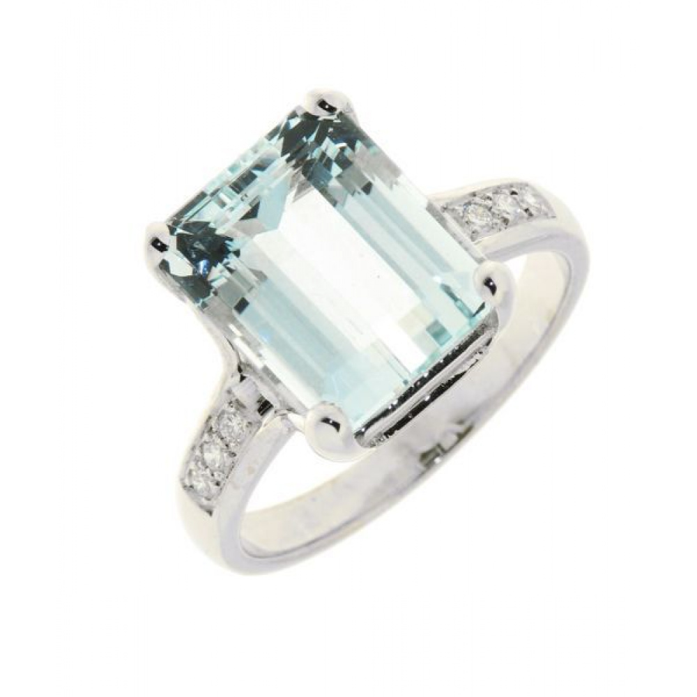 Bague Or Blanc Aigue Marine et Diamant Ref. 35875