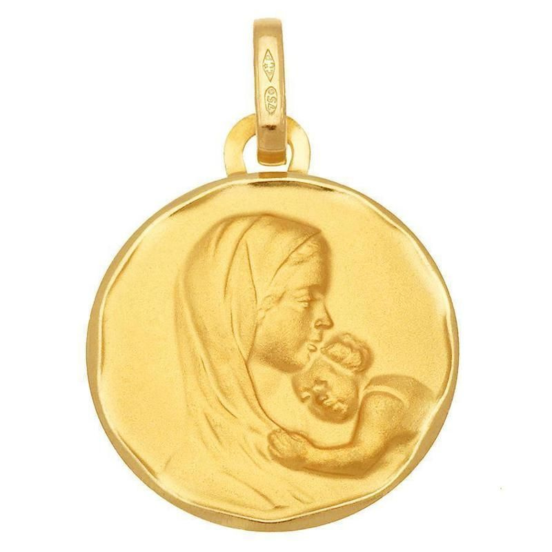 M�daille bapt�me vierge et enfant en Or 750