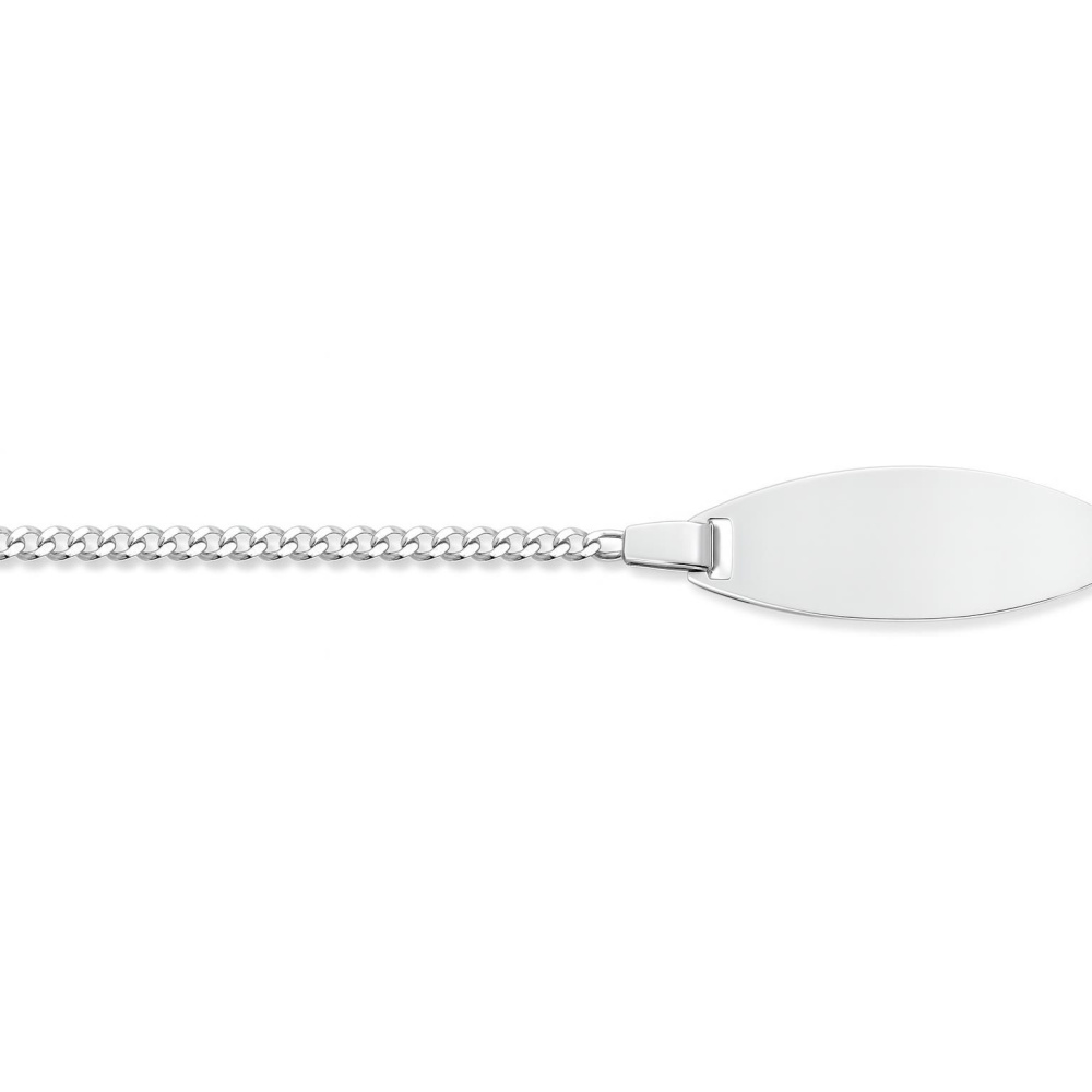  Bracelet identit&eacute; maille gourmette pour b&eacute;b&eacute; en Or Blanc 750/1000
. Largeur de la maille : 1,1mm, longueur : 14cm
Anneau interm&eacute;diaire &agrave; 12,5 cm