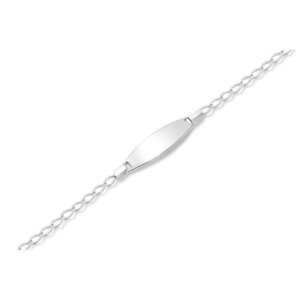  Bracelet Identit&eacute; en Argent 925/1000 pour enfant
Plaque de 20mm de long par 6.6 mm de large
Maille cheval de 2,2mm de large
Longueur du bracelet : 16cm
Anneau interm&eacute;diaire &agrave; 14cm

Attention : petite plaque ne permettant la gravure que de 7 caratc&egrave;res au maximum par face.