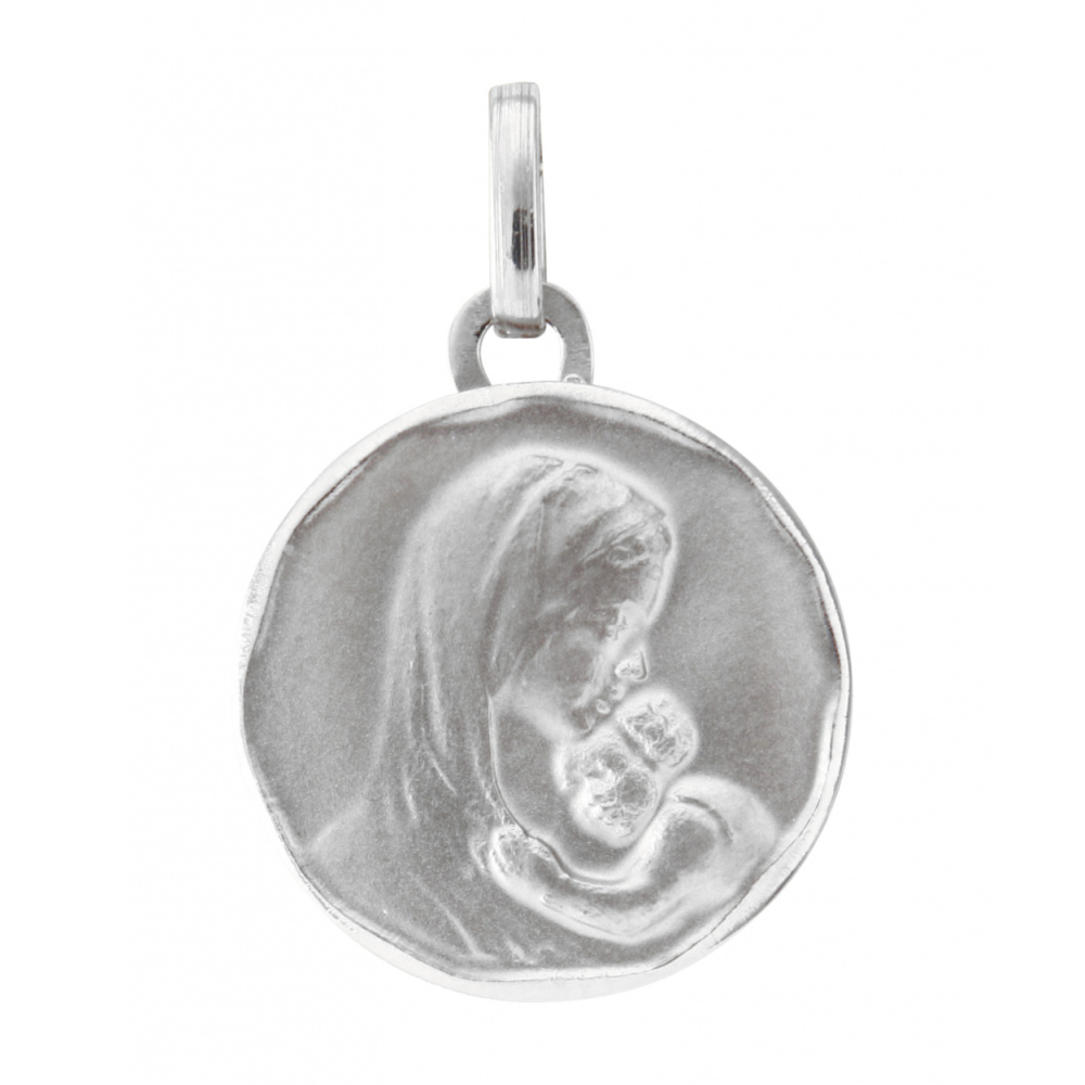 M�daille bapt�me Vierge en Or Blanc 750