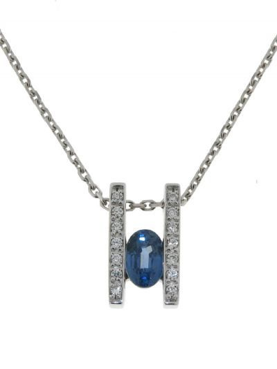 Pendentif Saphir et Chaine Or Blanc
