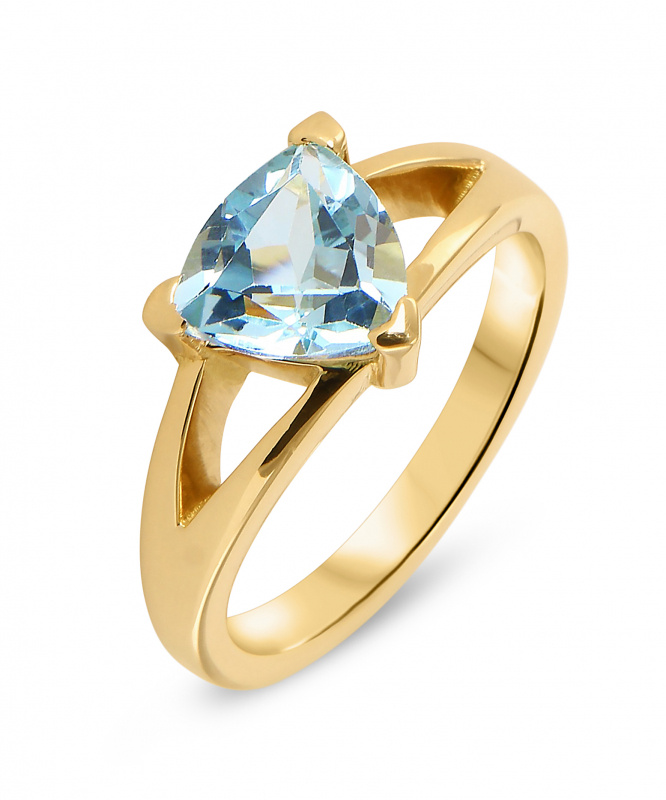 Bague Or Jaune Topaze Bleue Trait�e