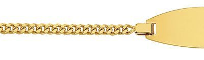  <p>Bracelet identit&eacute; en Or Jaune 750<br />
Maille gourmette de 1,7mm de large<br />
Longeur du bracelet : 14cm - Anneau interm&eacute;daire &agrave; 12,5cm<br />
Dimensions de la plaque : 20 x 7 mm</p>
