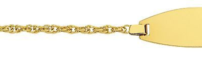  <p>Bracelet identit&eacute; en Or Jaune 750<br />
Maille for&ccedil;at double de 1,5mm de large<br />
Longeur du bracelet : 14cm - Anneau interm&eacute;daire &agrave; 12,5cm<br />
Dimensions de la plaque : 20 x 7 mm</p>