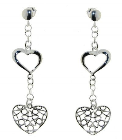 Boucles d'oreilles Argent Pendantes Coeurs