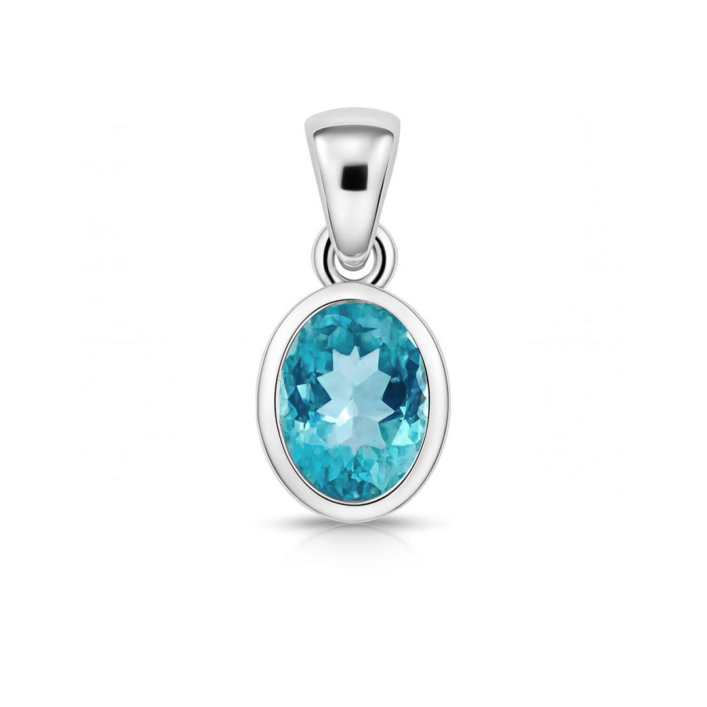 Pendentif Argent Topaze Bleue Trait�e