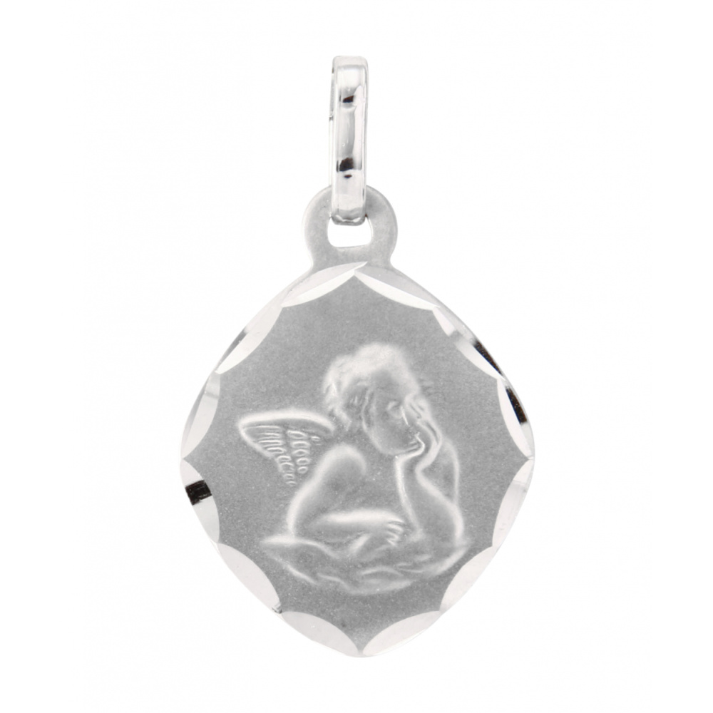 M�daille bapt�me ange en Or blanc 750