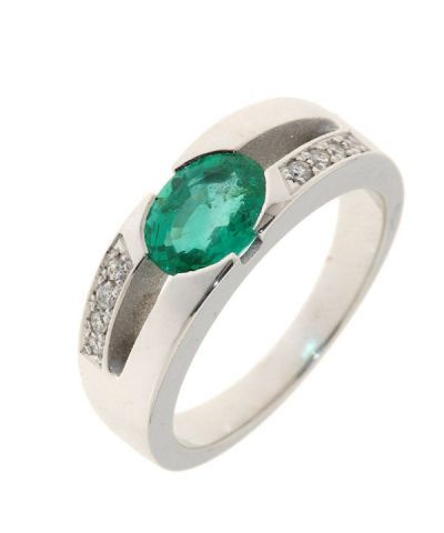 Bague Or Blanc Emeraude et Diamants