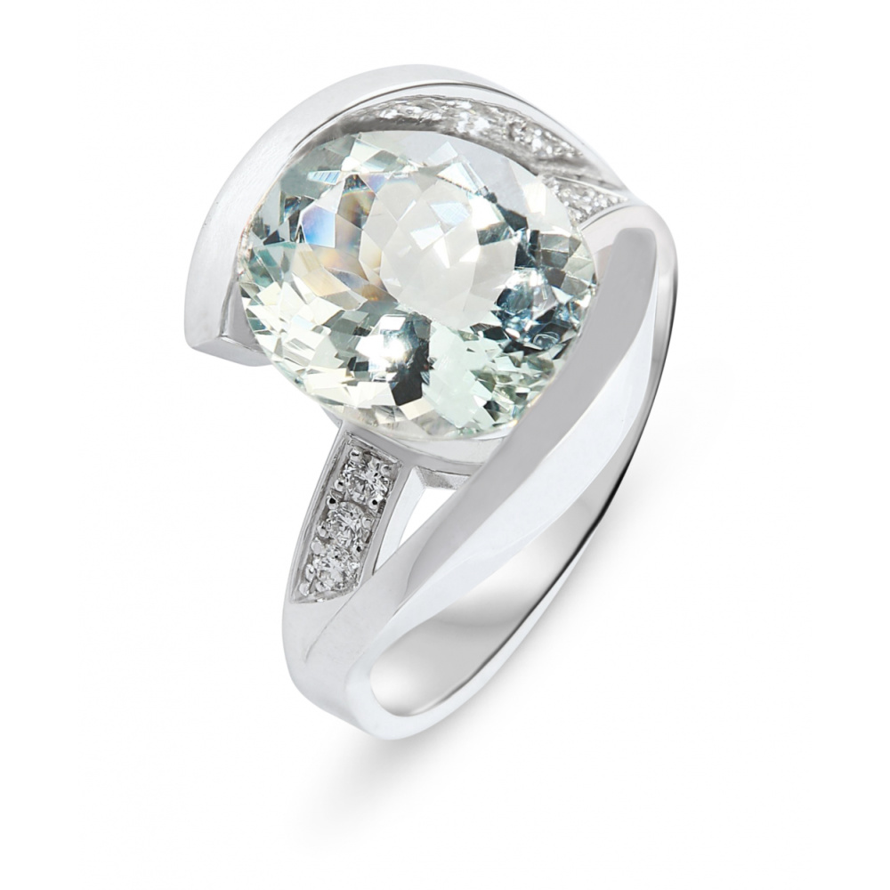Bague Or Blanc Aigue Marine et Diamants