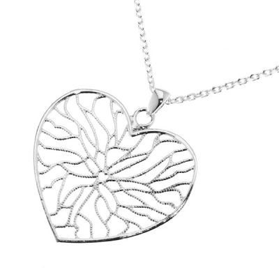 Collier Argent Coeur filigran�