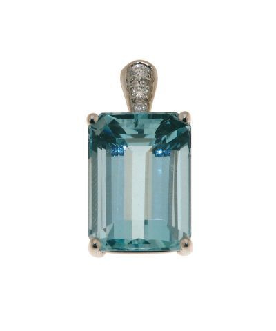 Pendentif Or Blanc Aigue Marine et Diamant