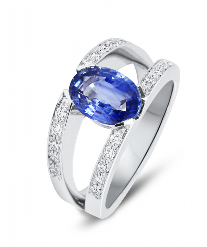 Bague Or Blanc Saphir et Diamant
