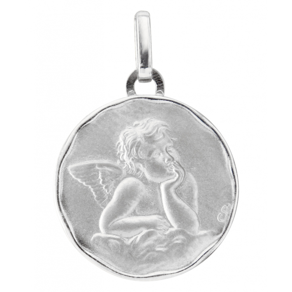 M�daille bapt�me ange en Or Blanc 750