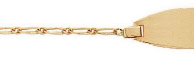  Bracelet identit&eacute; en Or 750 pour b&eacute;b&eacute; (14cm),Maille fiagaro altern&eacute;e 1.1&nbsp; 1.2mm de large,&nbsp; plaque ovale 2cm de long par 7mm de large.Anneau interm&eacute;diaire &agrave; 12.5cm.