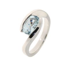 Bague Aigue Marine 9x7mm Or Blanc