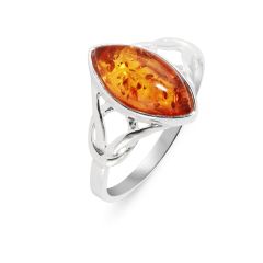 Bague Argent Ambre Navette style Celtique