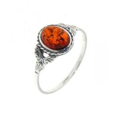 Bague Argent Ambre Ovale 8x6mm