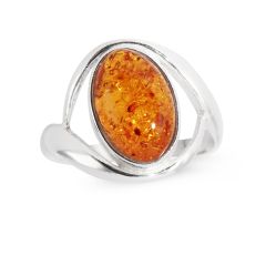 Bague Argent Ambre Pierre Ovale 12x8mm
