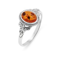 Bague Argent Ambre Pierre Ovale 8x6mm