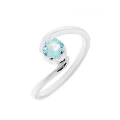 Bague Argent Corps Croisé Topaze Bleue Ronde 5mm