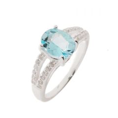 Bague Argent Topaze bleue Ovale 9x7mm et Oxyde