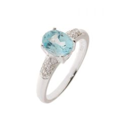 Bague Argent Topaze bleue Traitée Ovale 8x6mm et Oxyde