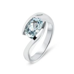 Bague Croisée Or Blanc Aigue Marine 9x7mm