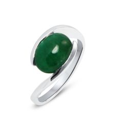Bague Emeraude cabochon Ovale 10x8mm Or Blanc