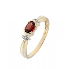 Bague Grenat 6x4mm et Diamant en Or Jaune 375