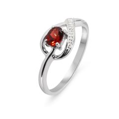 Bague Grenat Ovale 5x4mm et Diamant en Or Blanc 375