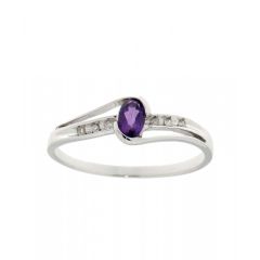 Bague Or Blanc 375 Améthyste Ovale 5x3mm et Diamant