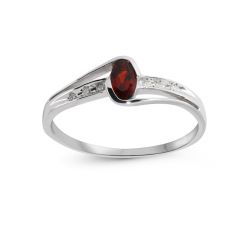 Bague Or Blanc 375 Grenat Ovale 5x3mm et Diamant