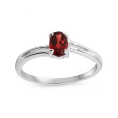 Bague Or Blanc 375 Grenat Ovale 6x4mm