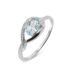 Bague Or Blanc 375 Topaze Bleue Ovale 7x5mm et Diamant