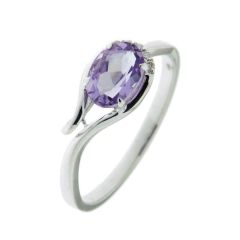 Bague Or Blanc 750 Améthyste Ovale 7x5mm et Diamant