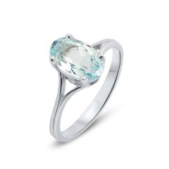 Bague Or Blanc Aigue Marine 10x6mm