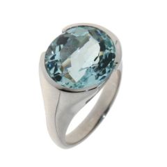 Bague Or Blanc Aigue Marine Ovale 16x13mm