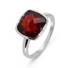 Bague Or Blanc Grenat Coussin 10mm