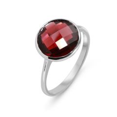 Bague Or Blanc Grenat Rond 10mm