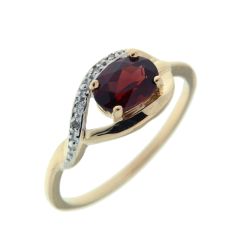 Bague Or Jaune 375 Grenat Ovale 7x5mm et Diamant