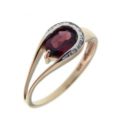 Bague Or Jaune 375 Grenat Ovale 7x5mm et Diamant