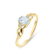 Bague Or Jaune 375 Topaze bleue traitée Ovale 6x4mm et Diamant